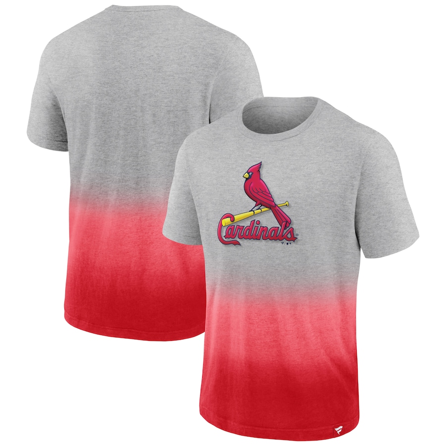 Men's St. Louis Cardinals Heathered Gray/Heathered Red Iconic Team Ombre Dip-Dye T-Shirt