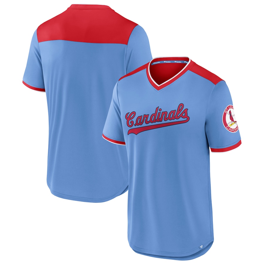 Men's St. Louis Cardinals Light Blue/Red True Classics Walk-Off V-Neck T-Shirt Men's St. Louis Cardinals Light Blue/Red True Classics Walk-Off V-Neck T-Shirt