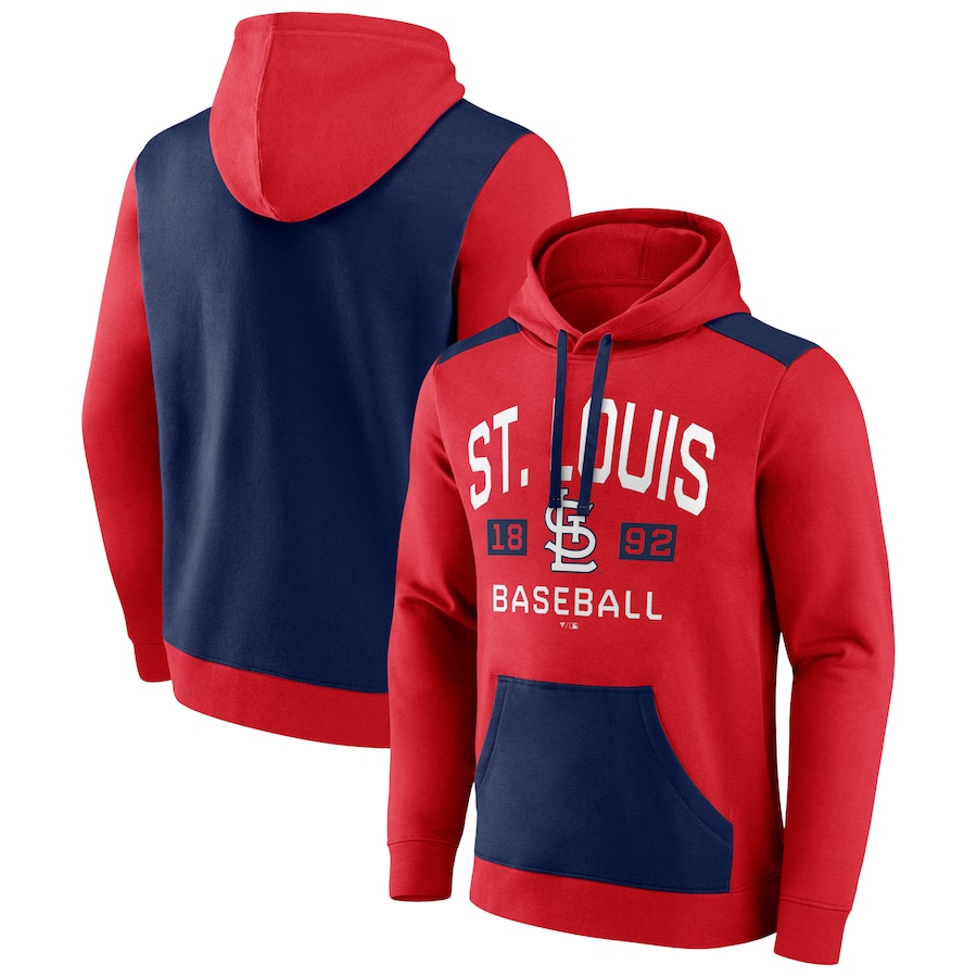 Men's St. Louis Cardinals Red/Navy Chip In Team Pullover Hoodie Men's St. Louis Cardinals Red/Navy Chip In Team Pullover Hoodie