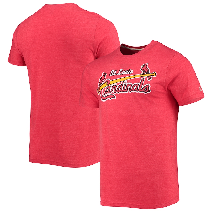 Men's St. Louis Cardinals Homage Heather Red Hand-Drawn Logo Tri-Blend T-Shirt