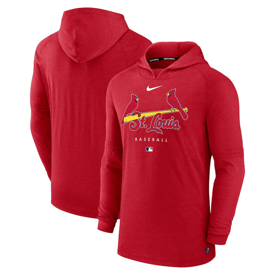 Men's St. Louis Cardinals Nike Heather Red Authentic Collection Early Work Tri-Blend Performance Pullover Hoodie Men's St. Louis Cardinals Nike Heather Red Authentic Collection Early Work Tri-Blend Performance Pullover Hoodie
