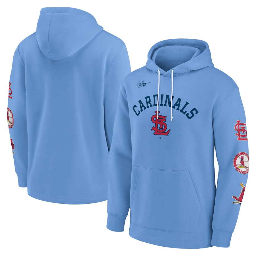 Men's St. Louis Cardinals Nike Light Blue Rewind Lefty Pullover Hoodie Men's St. Louis Cardinals Nike Light Blue Rewind Lefty Pullover Hoodie
