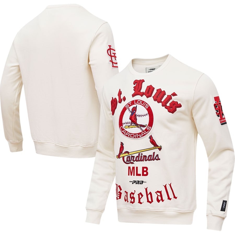 Men's St. Louis Cardinals Pro Standard Cream Cooperstown Collection Retro Old English Pullover Sweatshirt Men's St. Louis Cardinals Pro Standard Cream Cooperstown Collection Retro Old English Pullover Sweatshirt