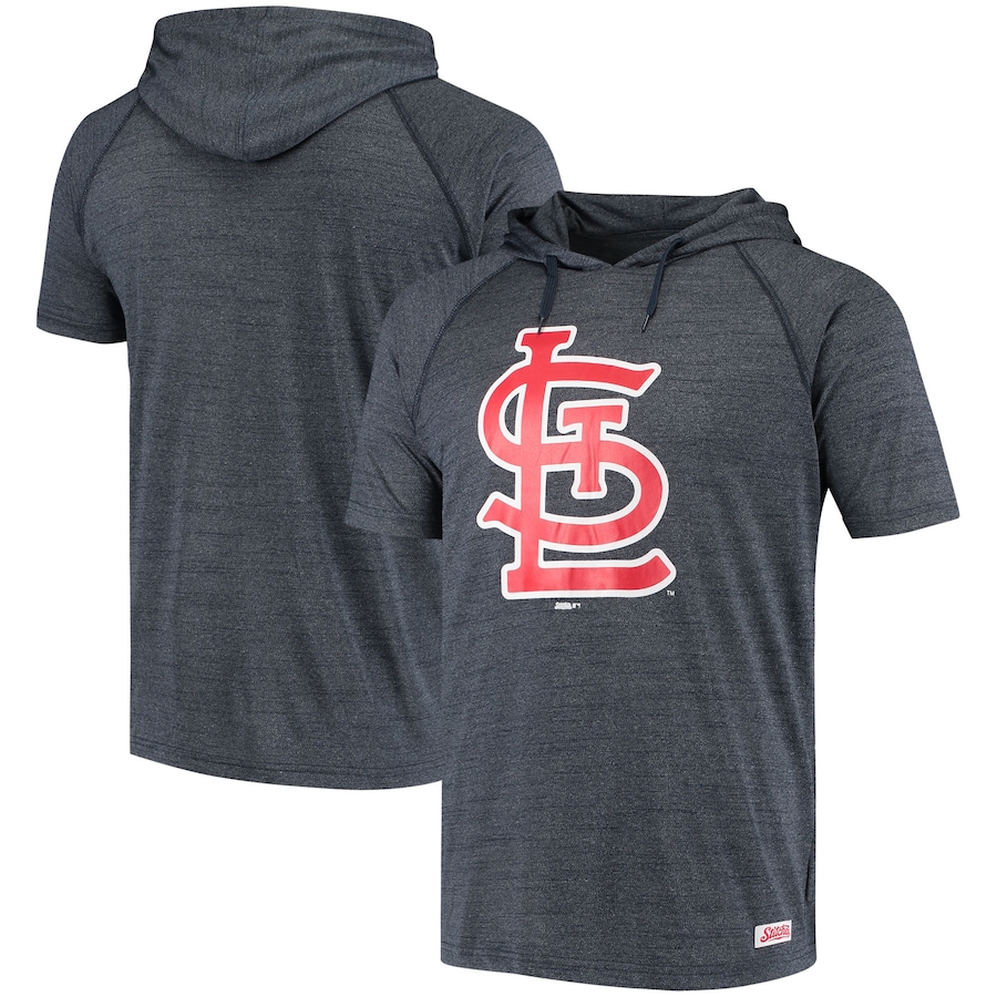 Men's St. Louis Cardinals Stitches Heathered Navy Raglan Short Sleeve Pullover Hoodie Men's St. Louis Cardinals Stitches Heathered Navy Raglan Short Sleeve Pullover Hoodie