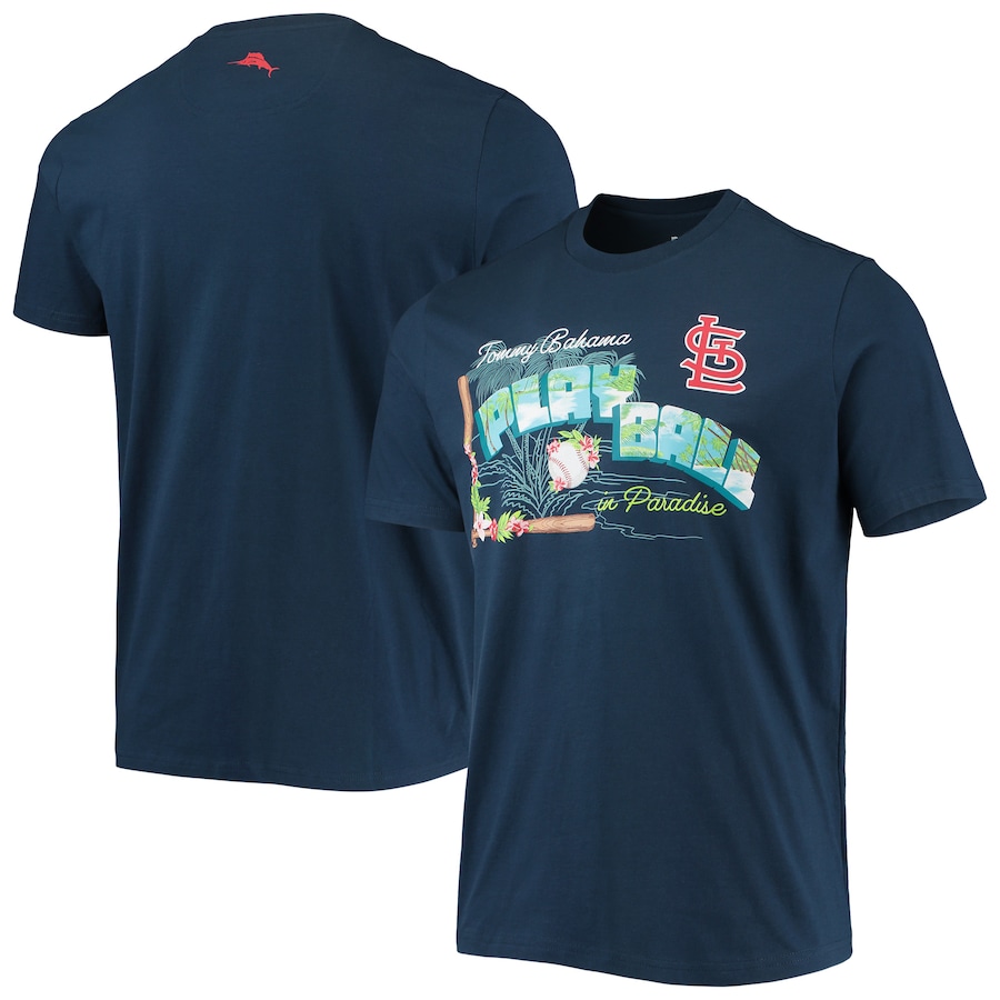 Men's St. Louis Cardinals Tommy Bahama Navy Play Ball T-Shirt Men's St. Louis Cardinals Tommy Bahama Navy Play Ball T-Shirt