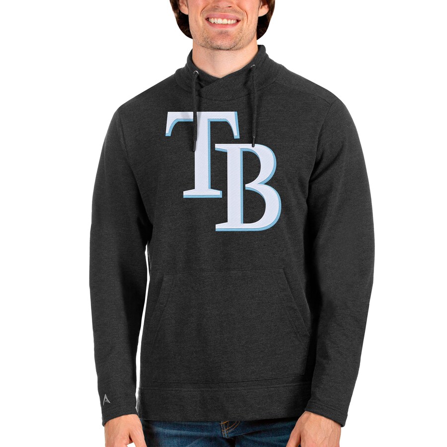Men's Tampa Bay Rays Antigua Heathered Black Reward Pullover Sweatshirt Men's Tampa Bay Rays Antigua Heathered Black Reward Pullover Sweatshirt