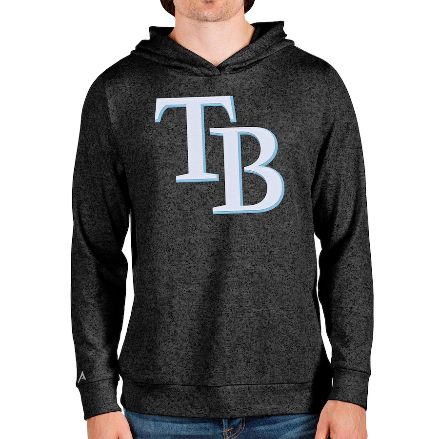 Men's Tampa Bay Rays Antigua Heathered Black Team Logo Absolute Pullover Hoodie