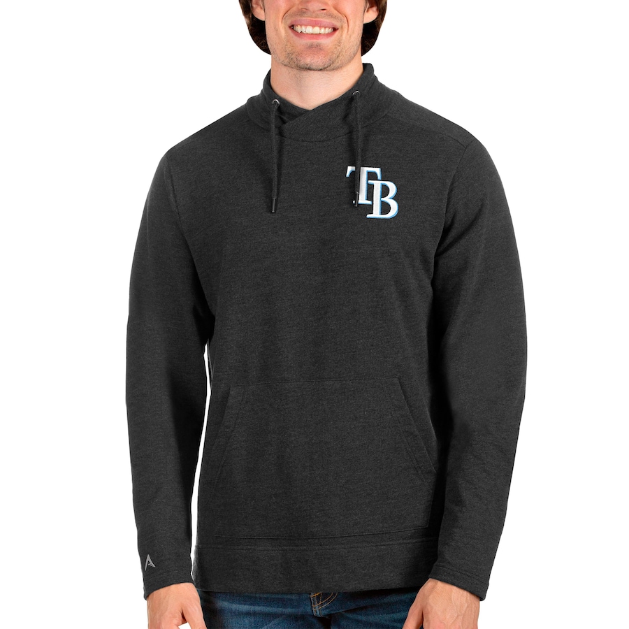 Men's Tampa Bay Rays Antigua Heathered Black Team Reward Pullover Sweatshirt Men's Tampa Bay Rays Antigua Heathered Black Team Reward Pullover Sweatshirt