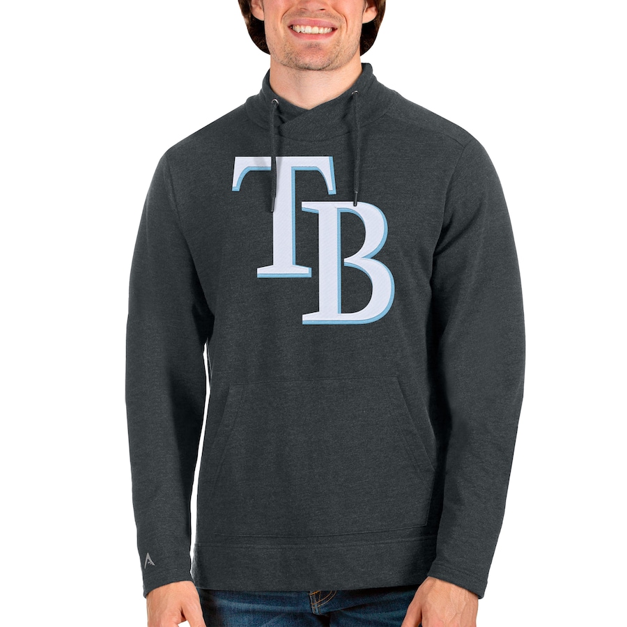 Men's Tampa Bay Rays Antigua Heathered Charcoal Reward Pullover Sweatshirt Men's Tampa Bay Rays Antigua Heathered Charcoal Reward Pullover Sweatshirt