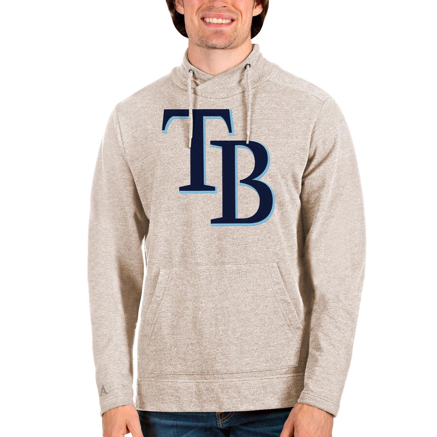 Men's Tampa Bay Rays Antigua Oatmeal Reward Pullover Sweatshirt Men's Tampa Bay Rays Antigua Oatmeal Reward Pullover Sweatshirt