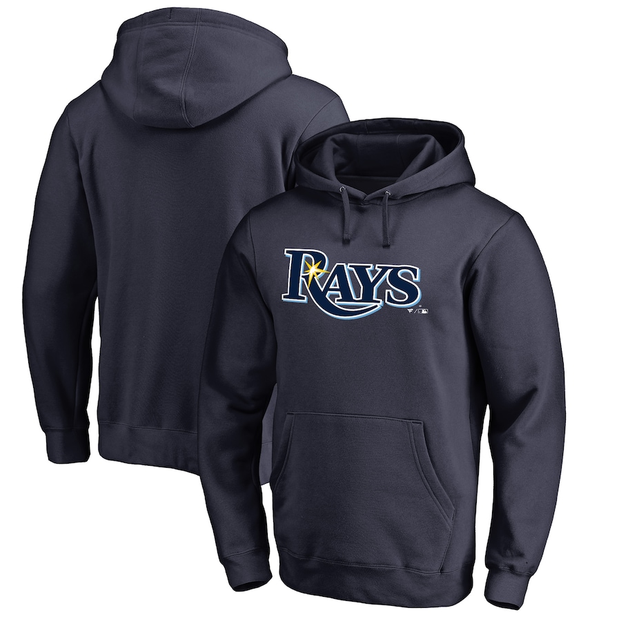 Men's Tampa Bay Rays Navy Official Wordmark Fitted Pullover Hoodie