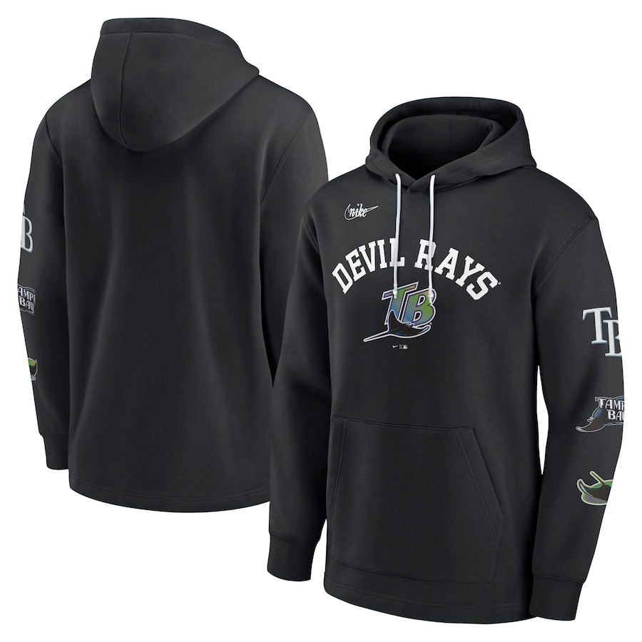 Men's Tampa Bay Rays Nike Black Rewind Lefty Pullover Hoodie