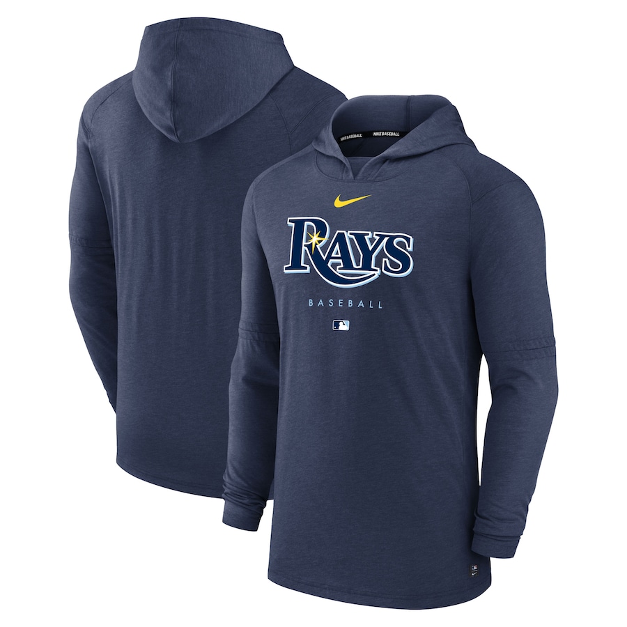 Men's Tampa Bay Rays Nike Heather Navy Authentic Collection Early Work Tri-Blend Performance Pullover Hoodie Men's Tampa Bay Rays Nike Heather Navy Authentic Collection Early Work Tri-Blend Performance Pullover Hoodie