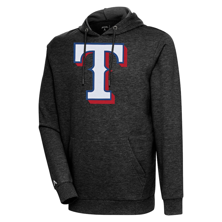 Men's Texas Rangers Antigua Heather Black Action Pullover Hoodie