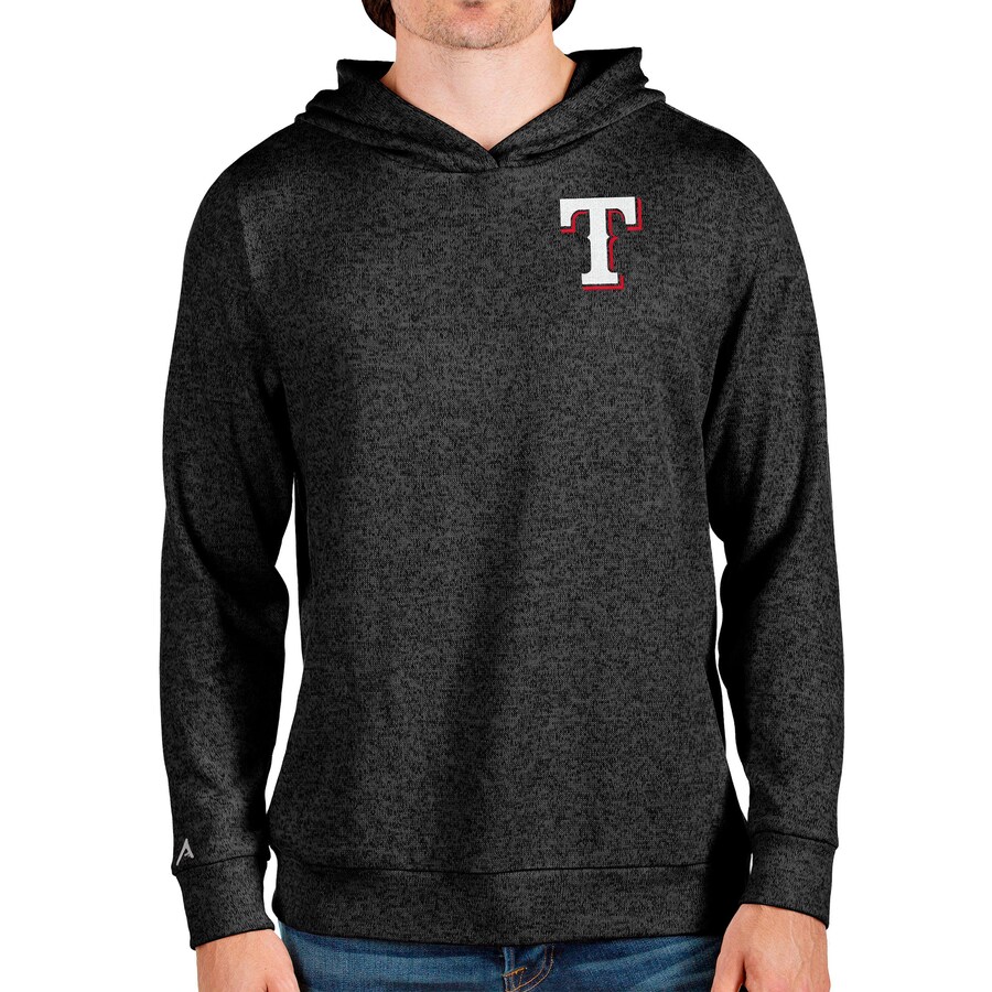 Men's Texas Rangers Antigua Heathered Black Absolute Pullover Hoodie