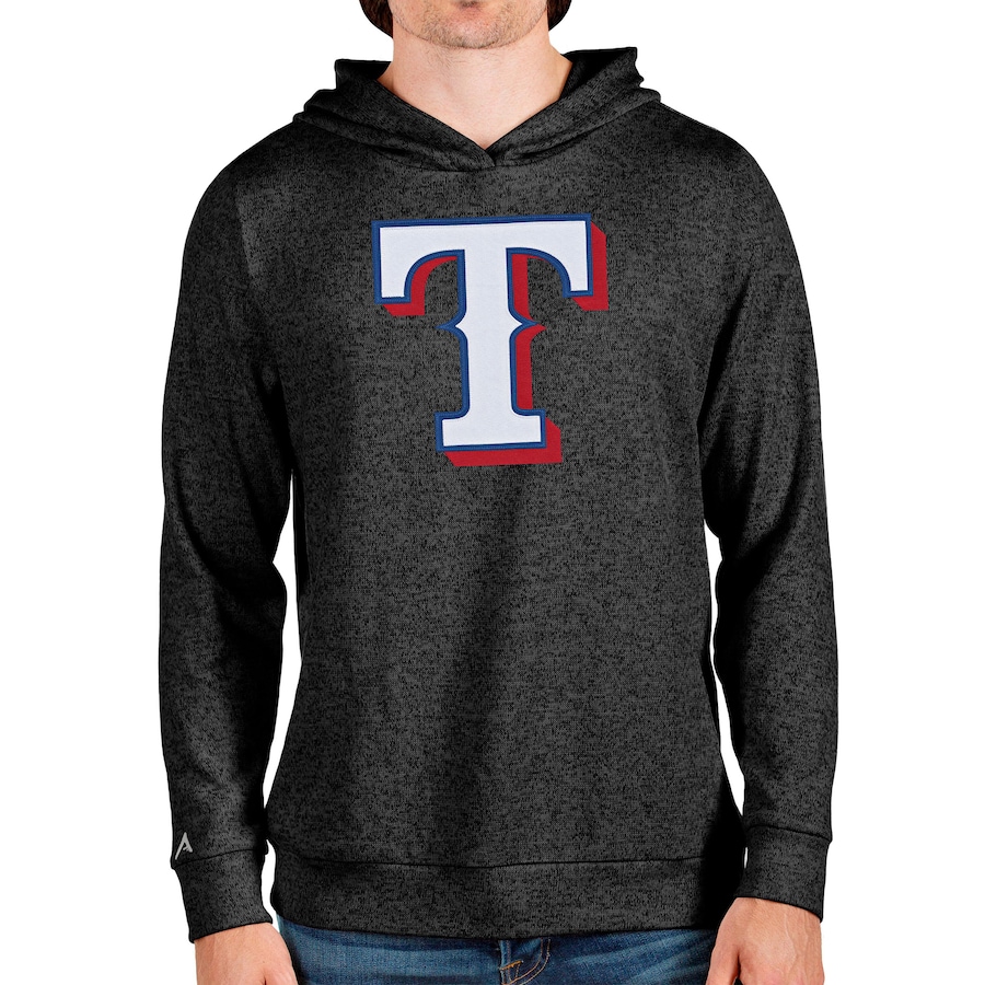 Men's Texas Rangers Antigua Heathered Black Team Logo Absolute Pullover Hoodie