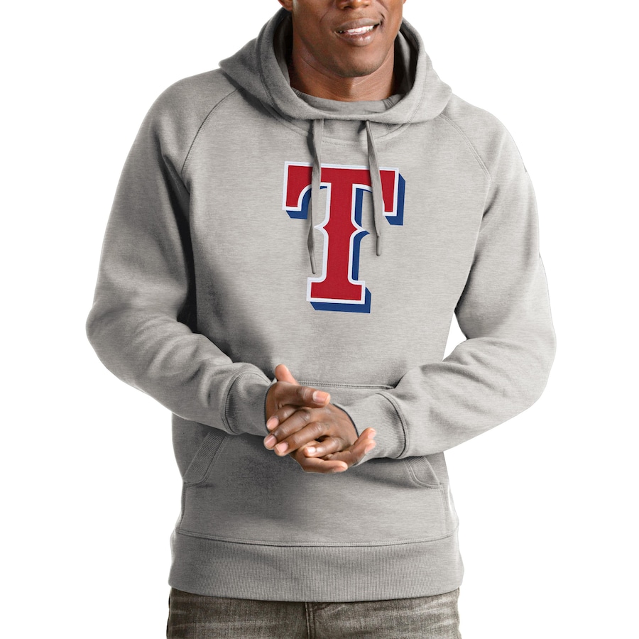 Men's Texas Rangers Antigua Heathered Gray Victory Pullover Hoodie