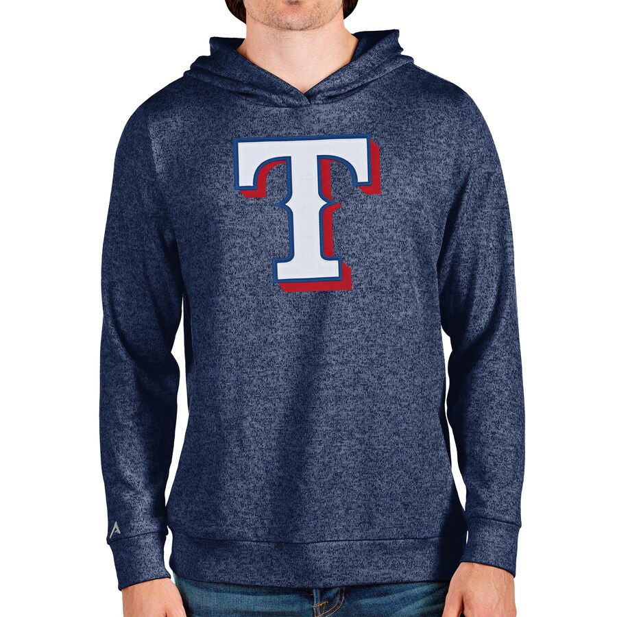 Men's Texas Rangers Antigua Heathered Navy Team Logo Absolute Pullover Hoodie