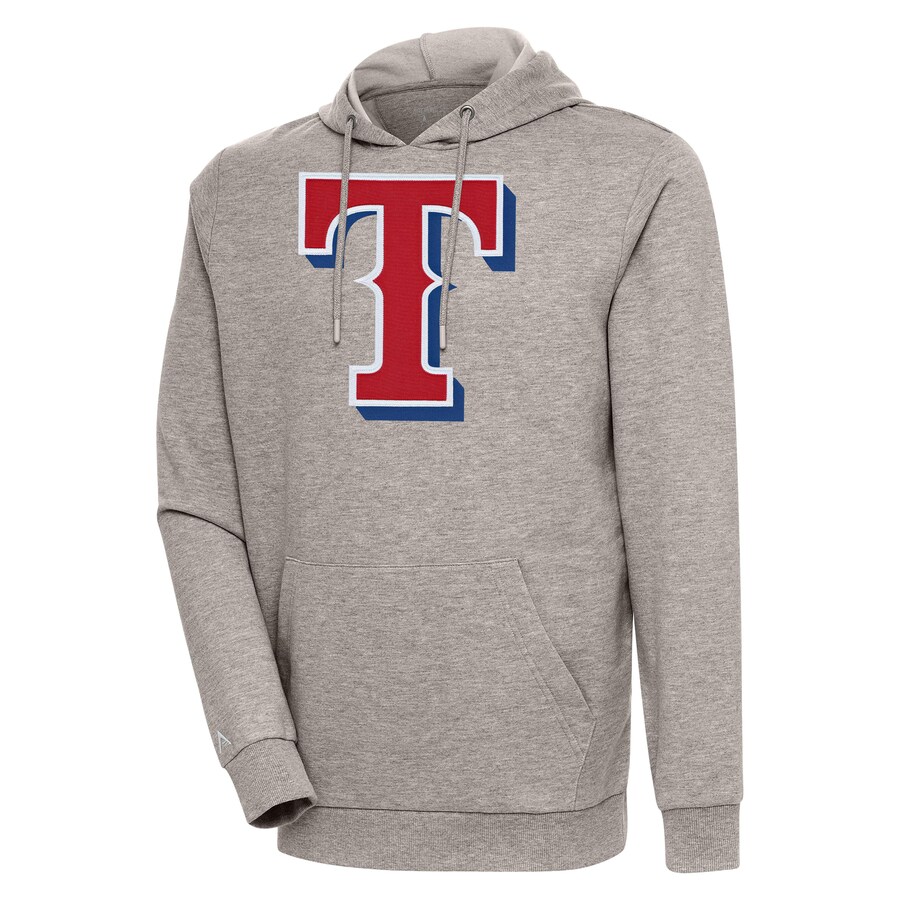 Men's Texas Rangers Antigua Oatmeal Action Pullover Hoodie