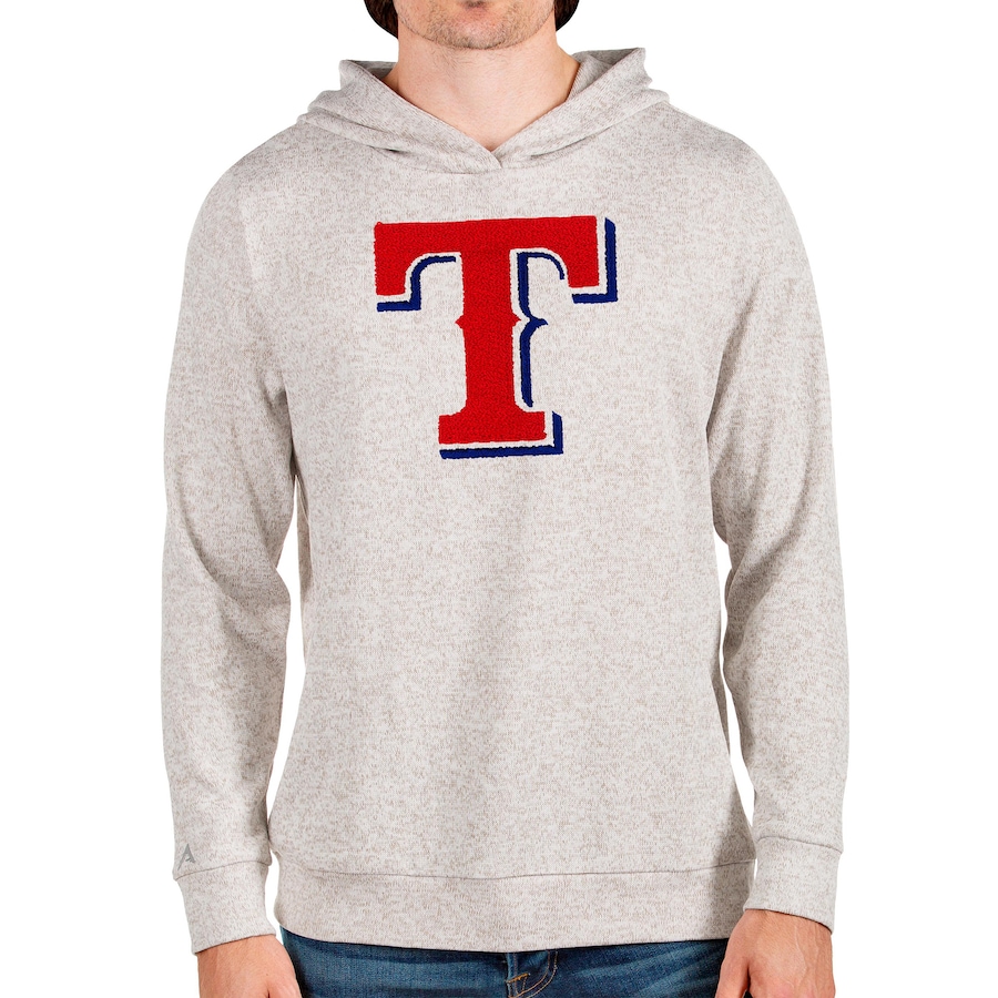 Men's Texas Rangers Antigua Oatmeal Team Logo Absolute Pullover Hoodie