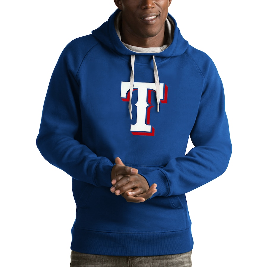 Men's Texas Rangers Antigua Royal Victory Pullover Hoodie