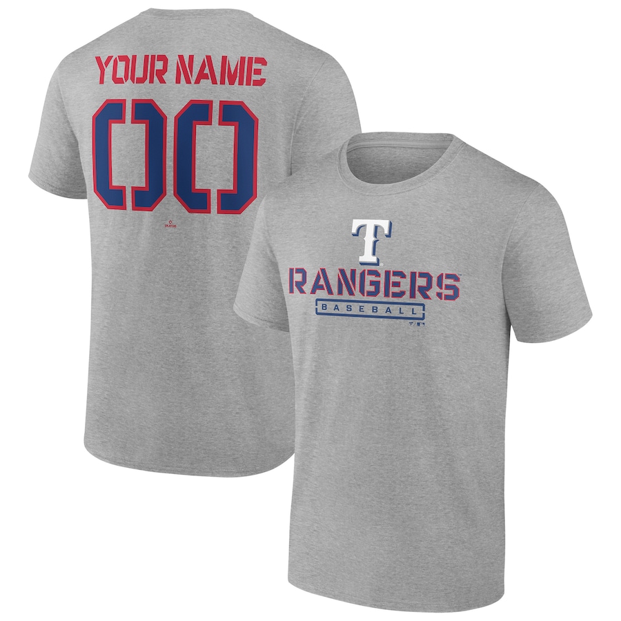 Men's Texas Rangers Heather Gray Evanston Stencil Personalized T-Shirt