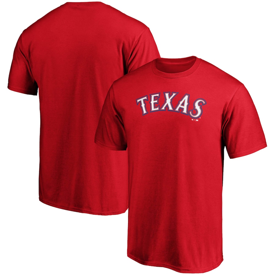 Men's Texas Rangers Red Official Wordmark Logo T-Shirt Men's Texas Rangers Red Official Wordmark Logo T-Shirt