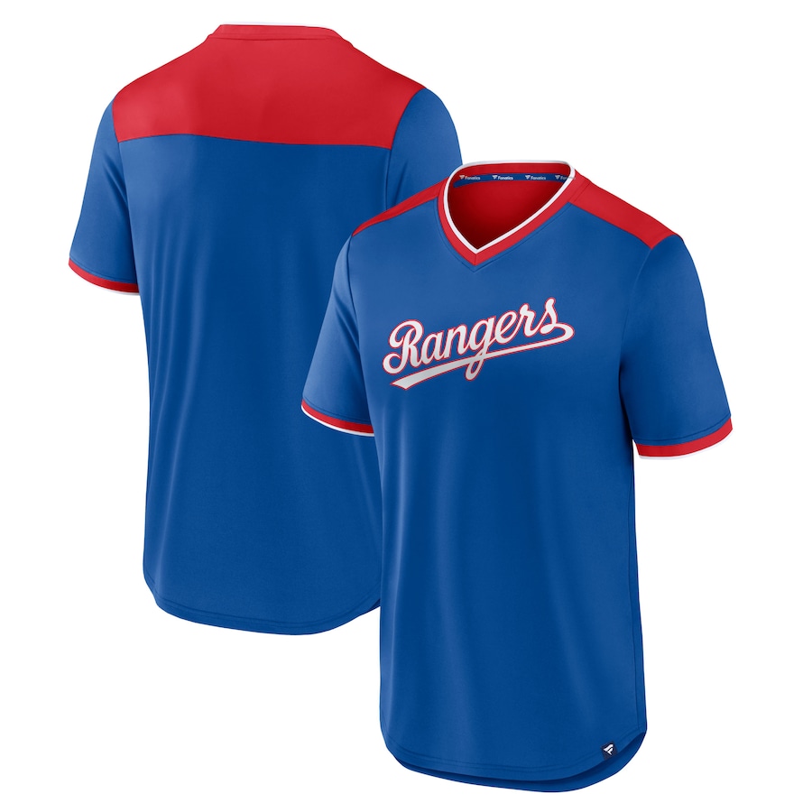 Men's Texas Rangers Royal/Red True Classics Walk-Off V-Neck T-Shirt Men's Texas Rangers Royal/Red True Classics Walk-Off V-Neck T-Shirt