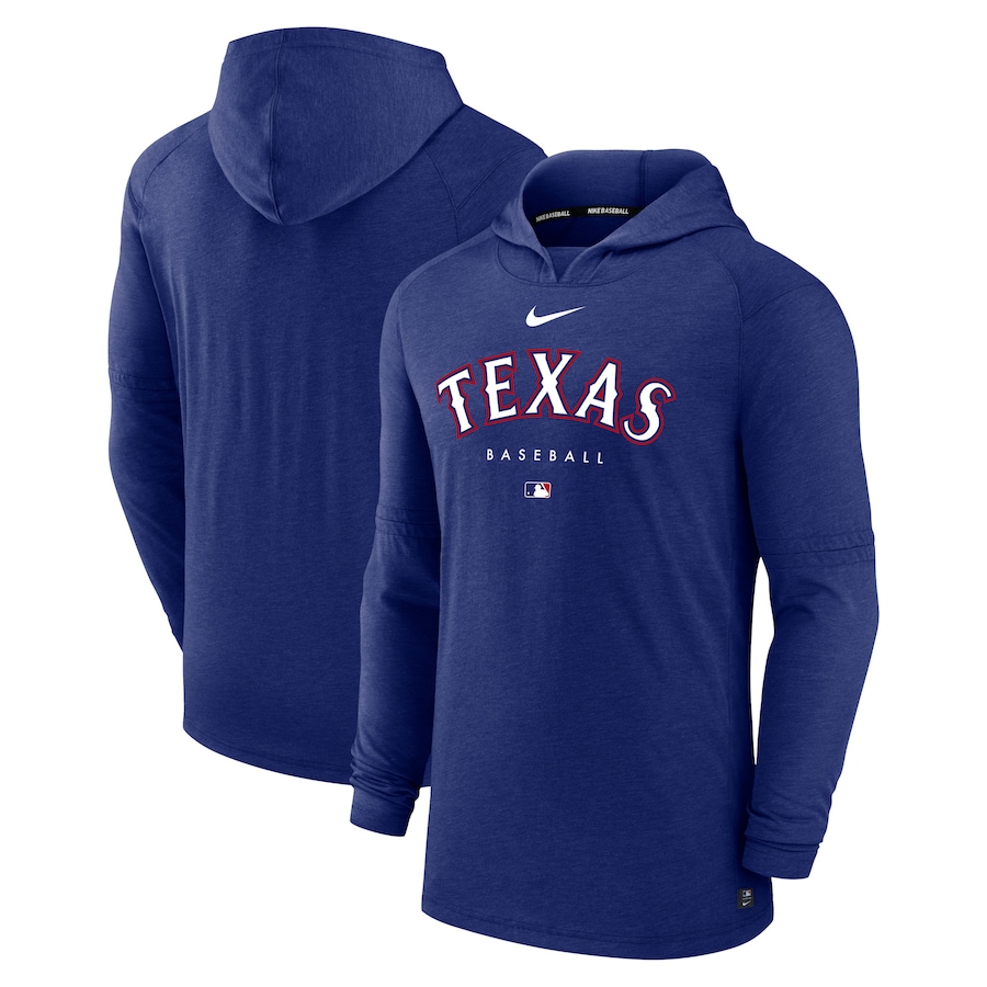 Men's Texas Rangers Nike Heather Royal Authentic Collection Early Work Tri-Blend Performance Pullover Hoodie Men's Texas Rangers Nike Heather Royal Authentic Collection Early Work Tri-Blend Performance Pullover Hoodie