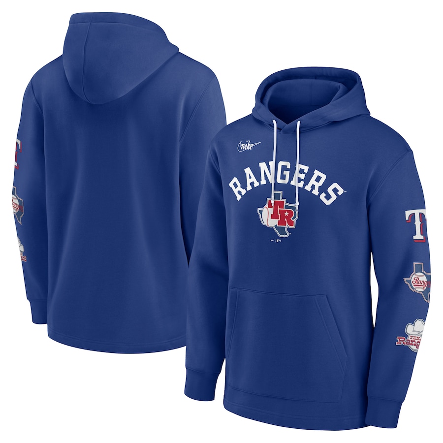 Men's Texas Rangers Nike Royal Rewind Lefty Pullover Hoodie Men's Texas Rangers Nike Royal Rewind Lefty Pullover Hoodie