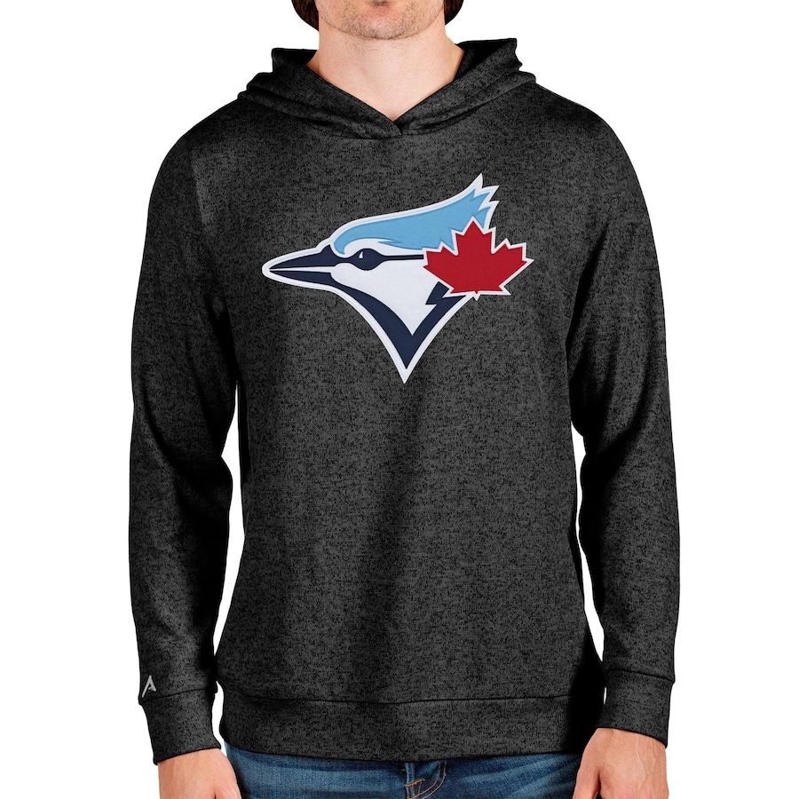 Men's Toronto Blue Jays Antigua Heathered Black Team Logo Absolute Pullover Hoodie