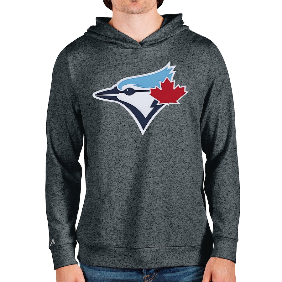 Men's Toronto Blue Jays Antigua Heathered Charcoal Team Logo Absolute Pullover Hoodie