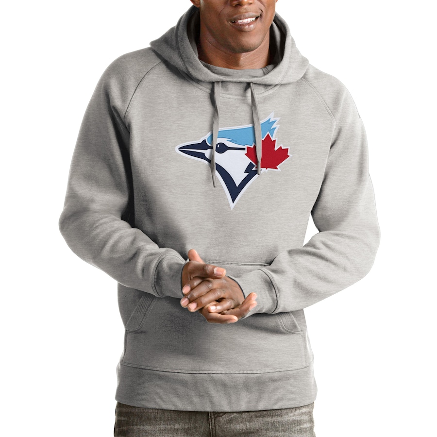 Men's Toronto Blue Jays Antigua Heathered Gray Victory Pullover Hoodie