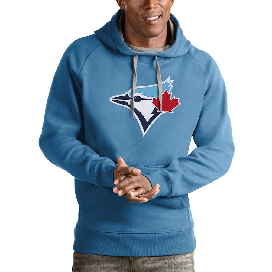 Men's Toronto Blue Jays Antigua Light Blue Victory Pullover Team Logo Hoodie