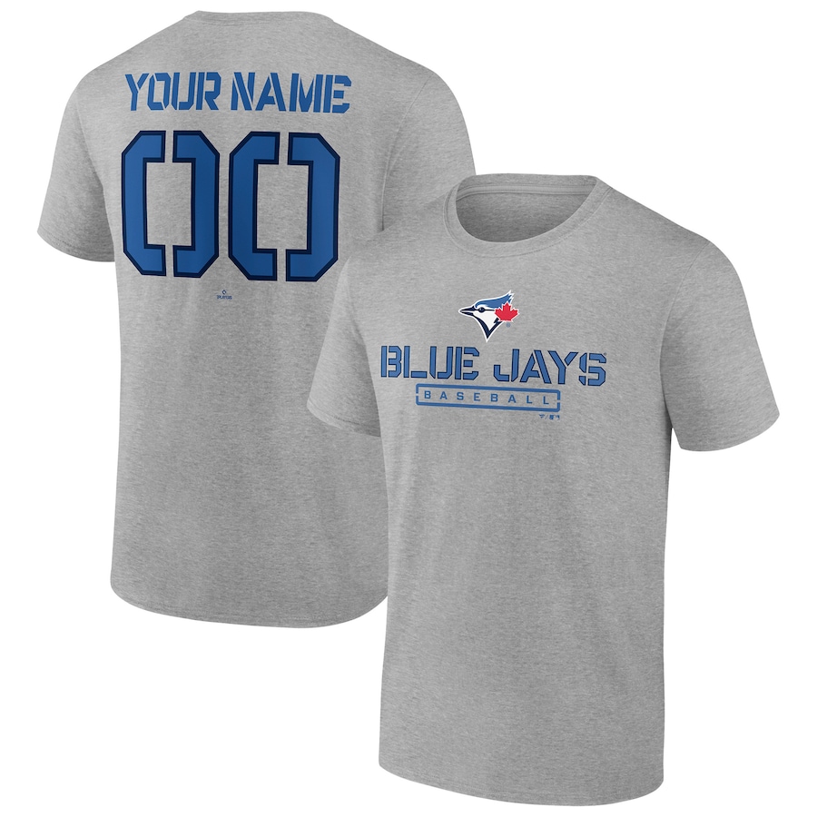 Men's Toronto Blue Jays Heather Gray Evanston Stencil Personalized T-Shirt