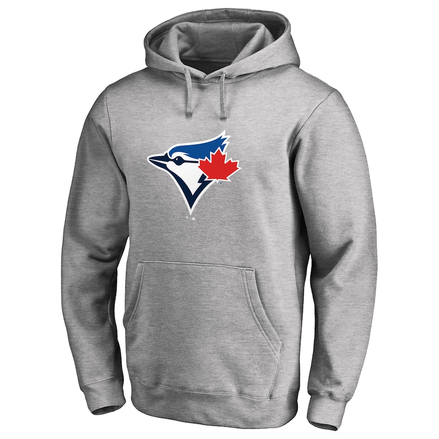 Men's Toronto Blue Jays Heather Gray Official Logo Fitted Pullover Hoodie