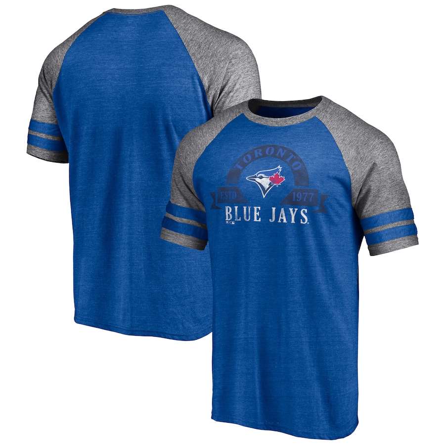 Men's Toronto Blue Jays Heather Royal Utility Two-Stripe Raglan Tri-Blend T-Shirt