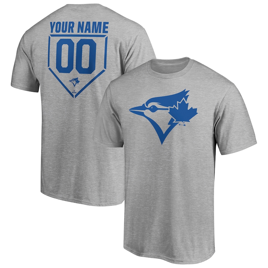 Men's Toronto Blue Jays Heathered Gray Personalized RBI Logo T-Shirt Men's Toronto Blue Jays Heathered Gray Personalized RBI Logo T-Shirt