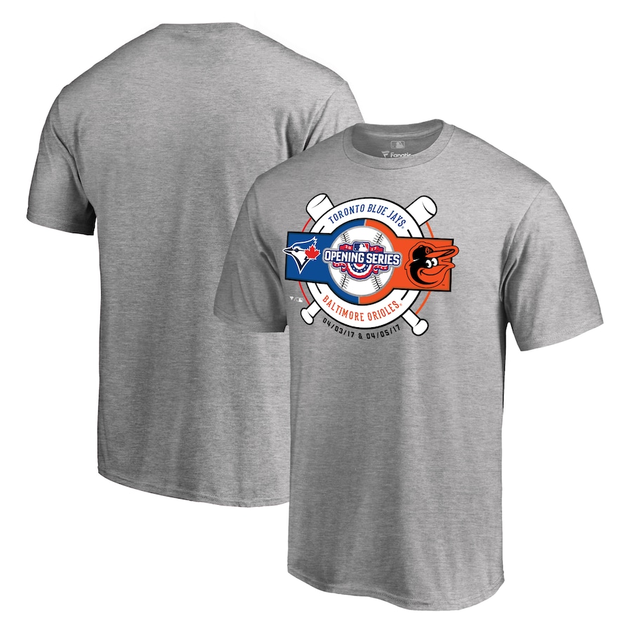 Men's Toronto Blue Jays vs. Baltimore Orioles Heather Gray 2017 Opening Series T-Shirt Men's Toronto Blue Jays vs. Baltimore Orioles Heather Gray 2017 Opening Series T-Shirt