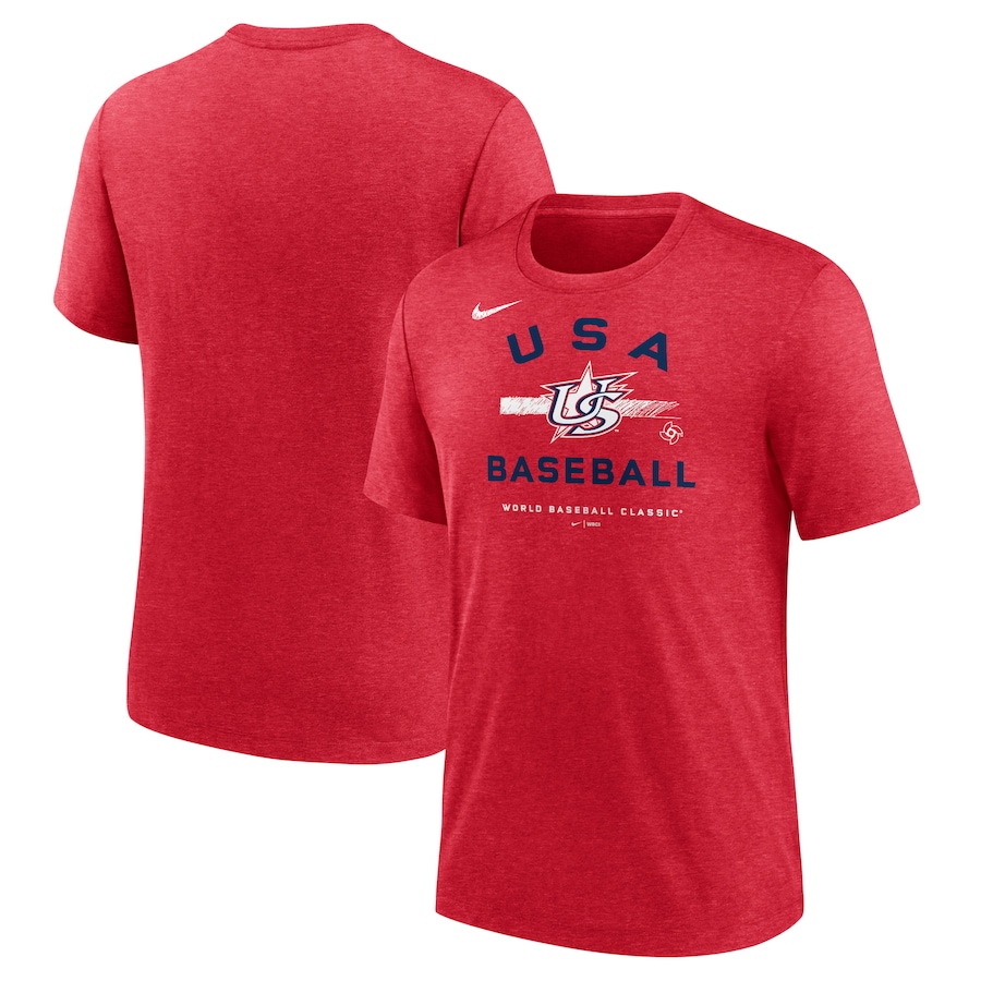 Men's USA Baseball Nike Heather Red 2023 World Baseball Classic Tri-Blend T-Shirt