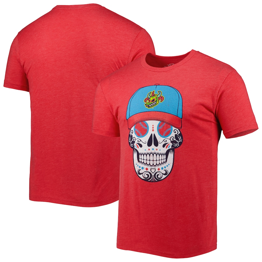 Men's Vejigantes de Scranton/Wilkes-Barre Heathered Red Copa de la Diversion Sugar Skull Tri-Blend T-Shirt
