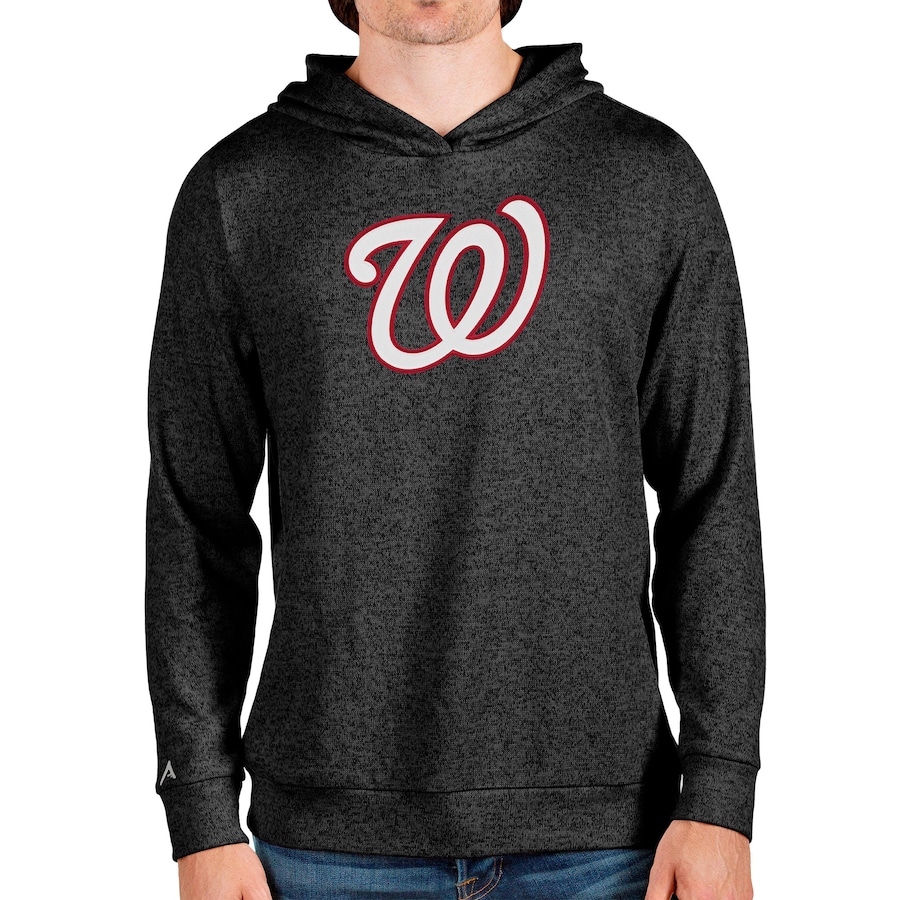 Men's Washington Nationals Antigua Heathered Black Team Logo Absolute Pullover Hoodie