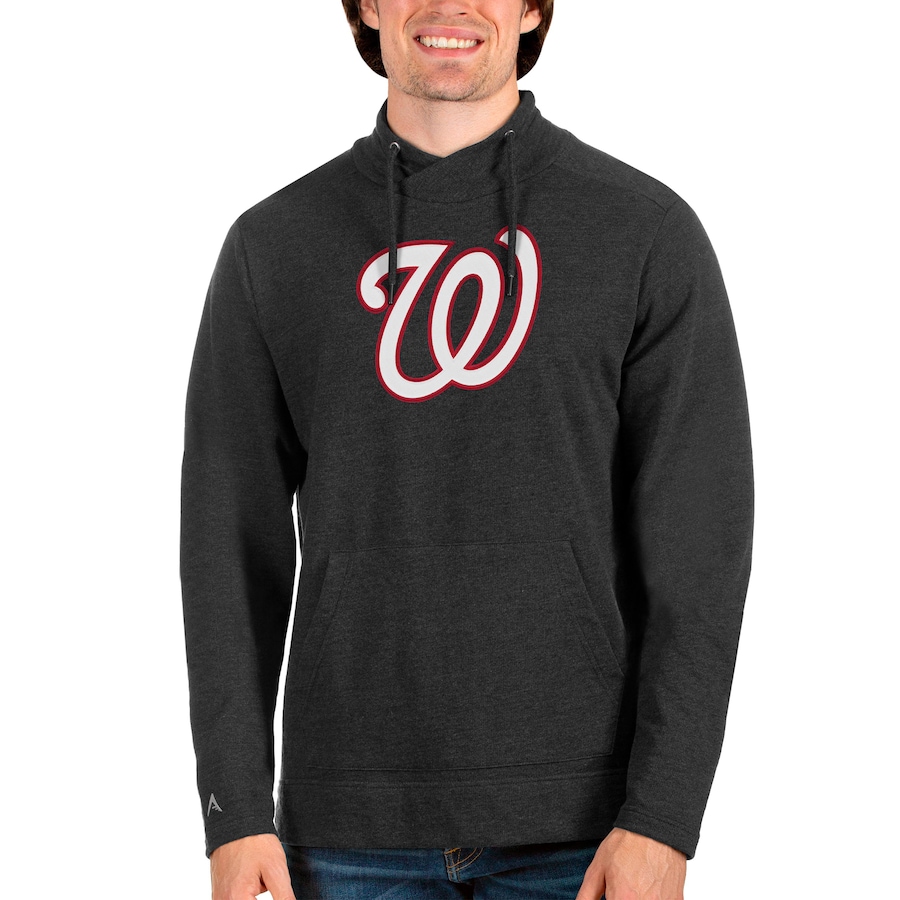 Men's Washington Nationals Antigua Heathered Charcoal Reward Pullover Sweatshirt