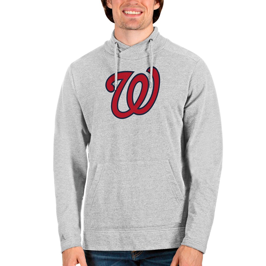 Men's Washington Nationals Antigua Heathered Gray Reward Pullover Sweatshirt