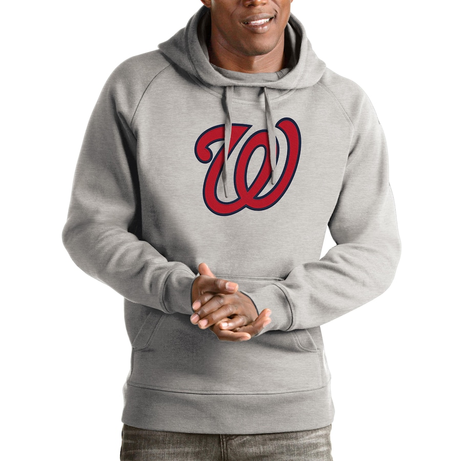 Men's Washington Nationals Antigua Heathered Gray Victory Pullover Hoodie