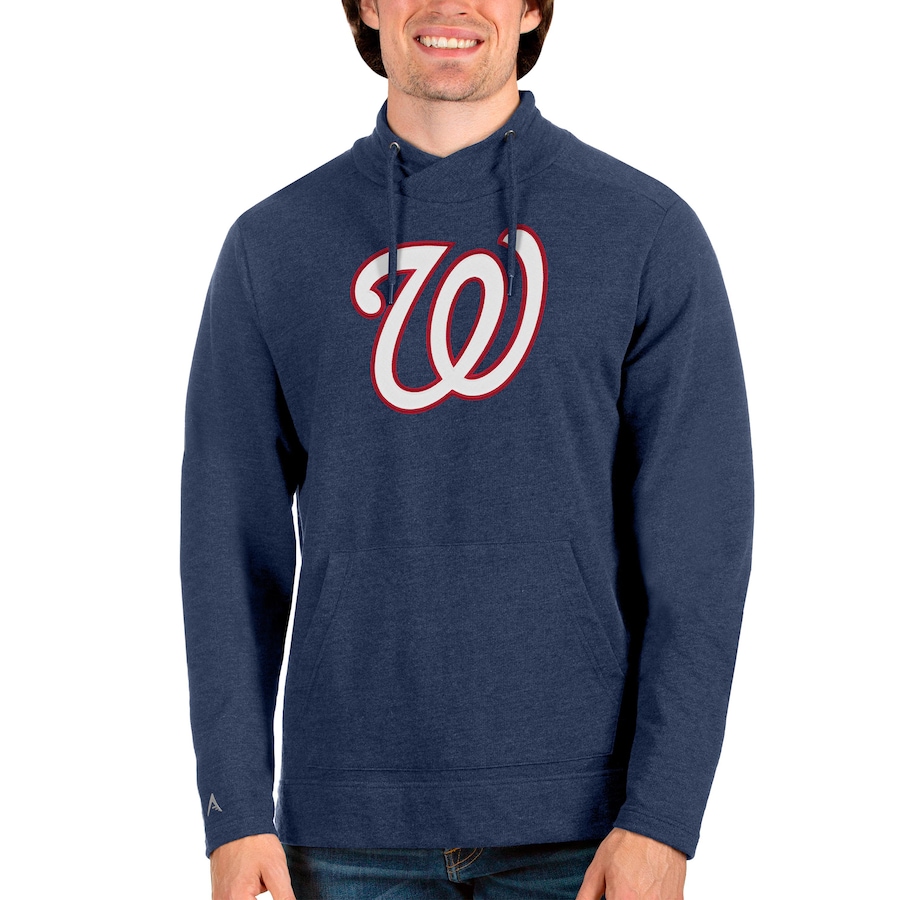 Men's Washington Nationals Antigua Heathered Navy Reward Pullover Sweatshirt