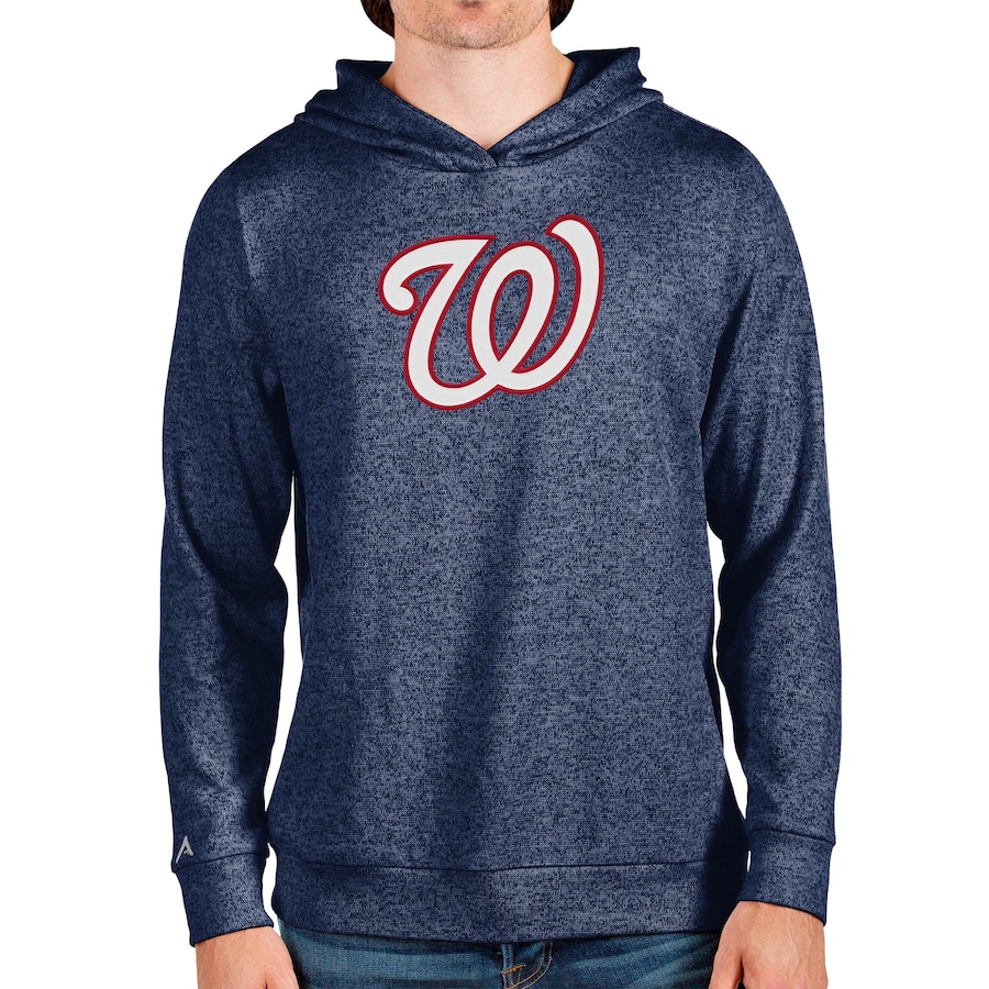 Men's Washington Nationals Antigua Heathered Navy Team Logo Absolute Pullover Hoodie