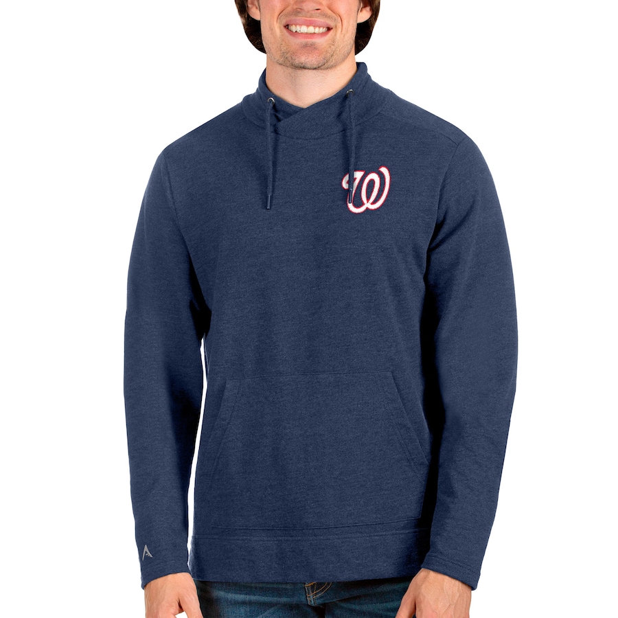 Men's Washington Nationals Antigua Heathered Navy Team Reward Pullover Sweatshirt