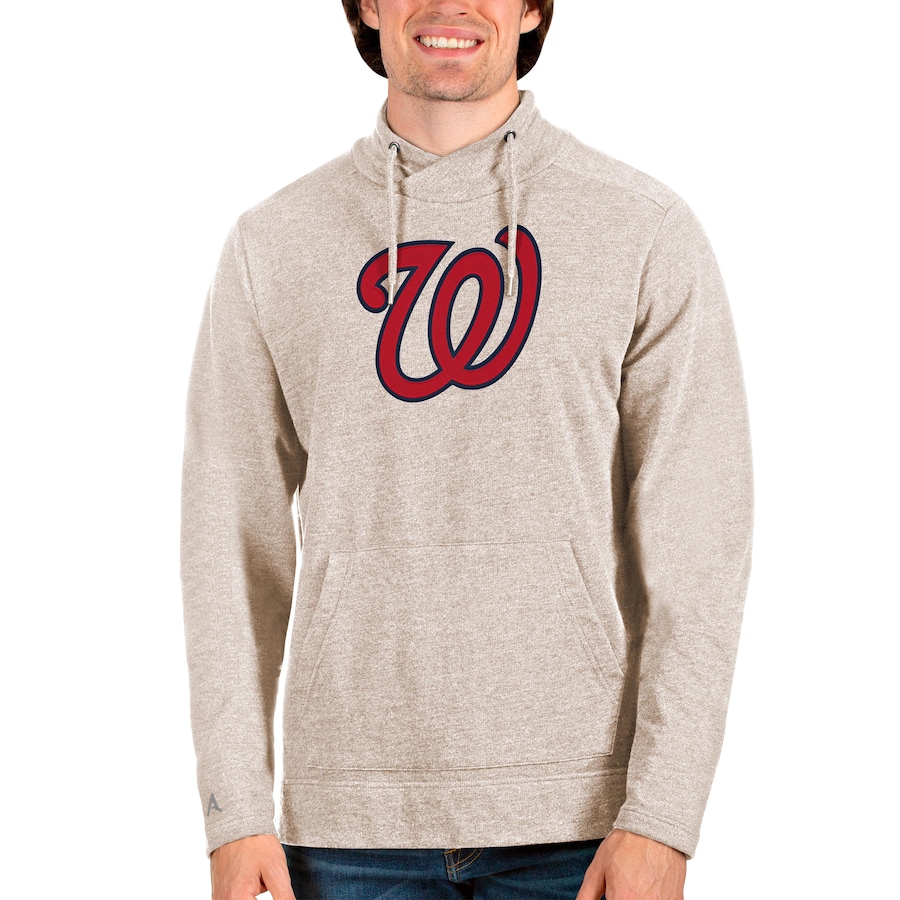 Men's Washington Nationals Antigua Oatmeal Reward Pullover Sweatshirt