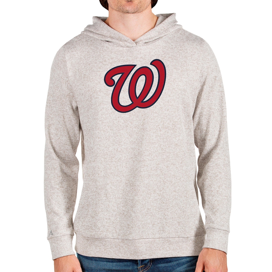 Men's Washington Nationals Antigua Oatmeal Team Logo Absolute Pullover Hoodie